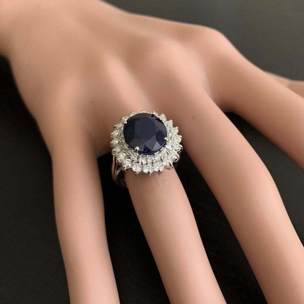 8.40 Ct Natural Sapphire & Diamond 14KW Gold Ring - Picture 7 of 8